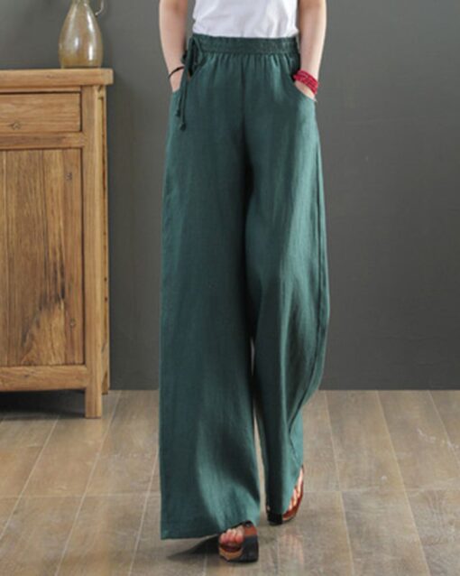 High Waisted Cotton Linen Palazzo Pants Wide Leg Long Pant Trousers - Image 4