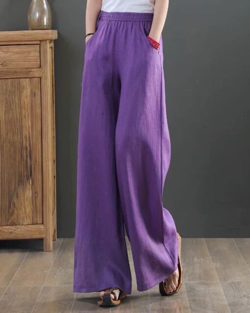 High Waisted Cotton Linen Palazzo Pants Wide Leg Long Pant Trousers - Image 5