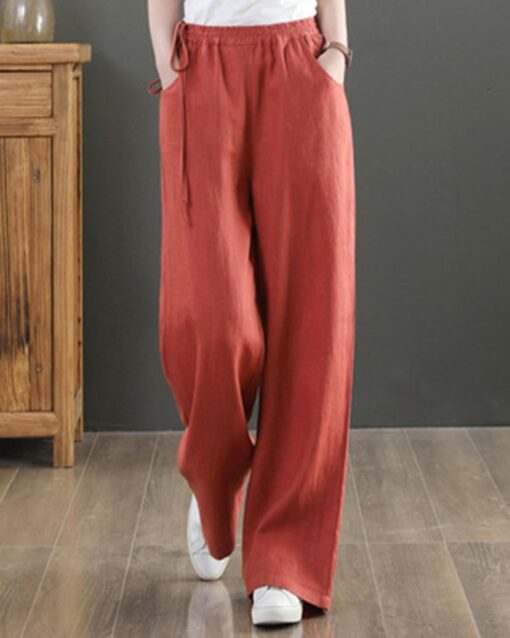 High Waisted Cotton Linen Palazzo Pants Wide Leg Long Pant Trousers - Image 3