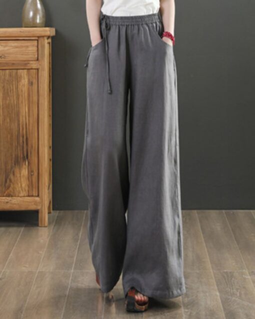 High Waisted Cotton Linen Palazzo Pants Wide Leg Long Pant Trousers - Image 6