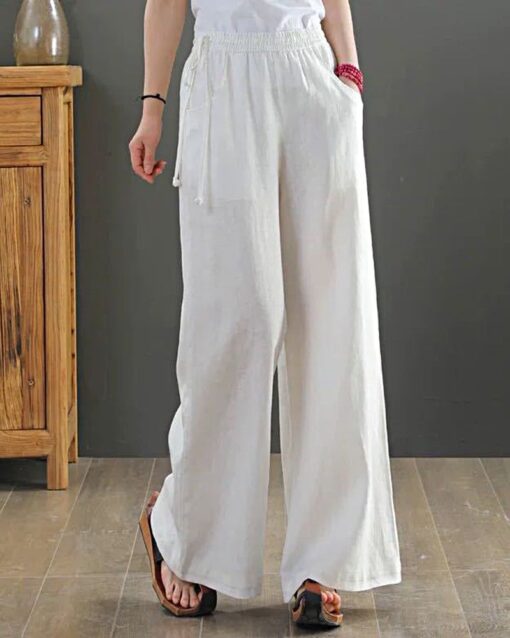 High Waisted Cotton Linen Palazzo Pants Wide Leg Long Pant Trousers - Image 2