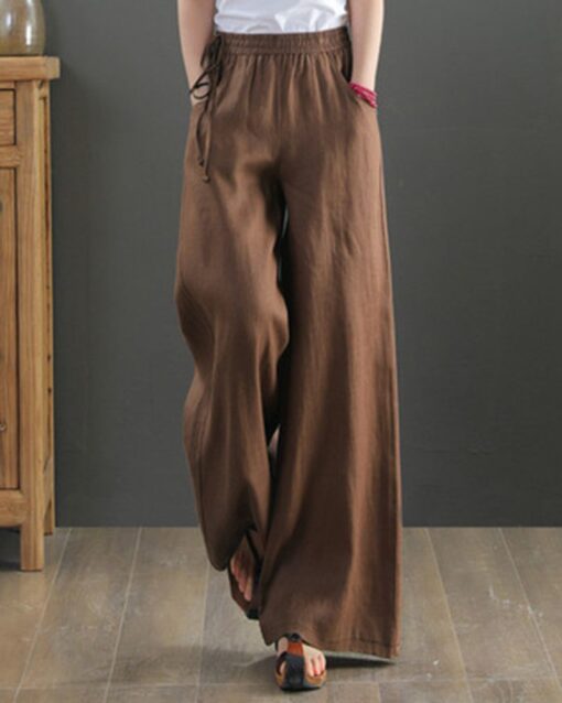 High Waisted Cotton Linen Palazzo Pants Wide Leg Long Pant Trousers - Image 7