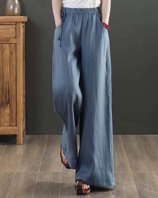 High Waisted Cotton Linen Palazzo Pants Wide Leg Long Pant Trousers - Image 8