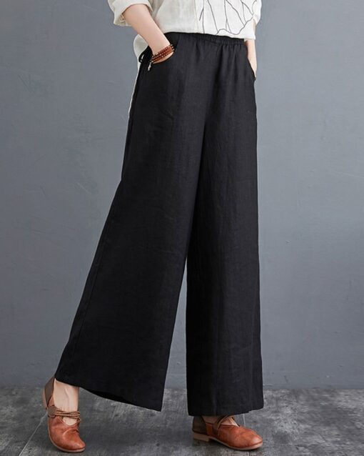 High Waisted Cotton Linen Palazzo Pants Wide Leg Long Pant Trousers - Image 9