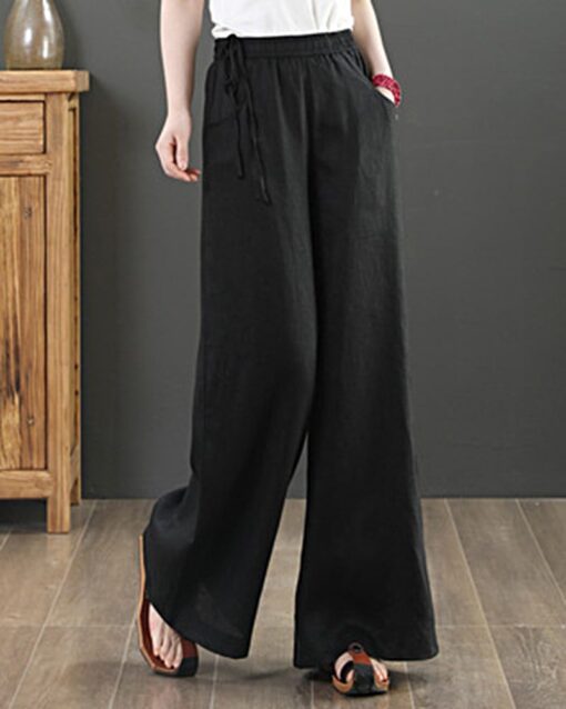 High Waisted Cotton Linen Palazzo Pants Wide Leg Long Pant Trousers - Image 10