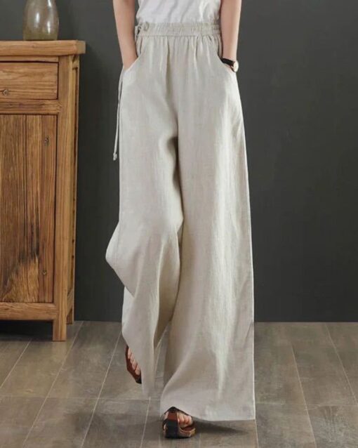 High Waisted Cotton Linen Palazzo Pants Wide Leg Long Pant Trousers - Image 16