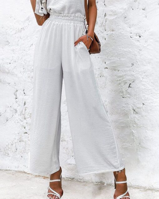 High Waisted Straight Leg Pants Wide Leg Casual Relaxed Fit Lounge Sweatpants - Image 6