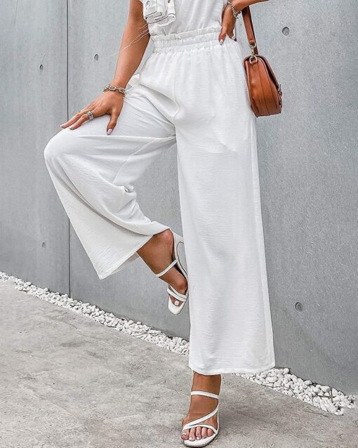 High Waisted Straight Leg Pants Wide Leg Casual Relaxed Fit Lounge Sweatpants - Image 5