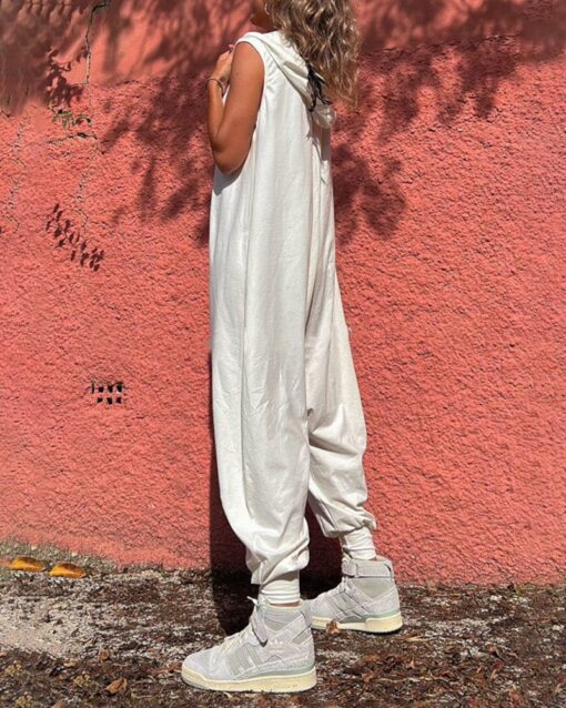 Hooded Button Down Trousers Baggy Trousers Jumpsuit Overalls - Image 3