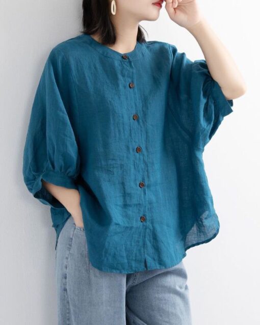 Lantern Sleeve Retro Loose Mid-sleeve Plus Size Shirt