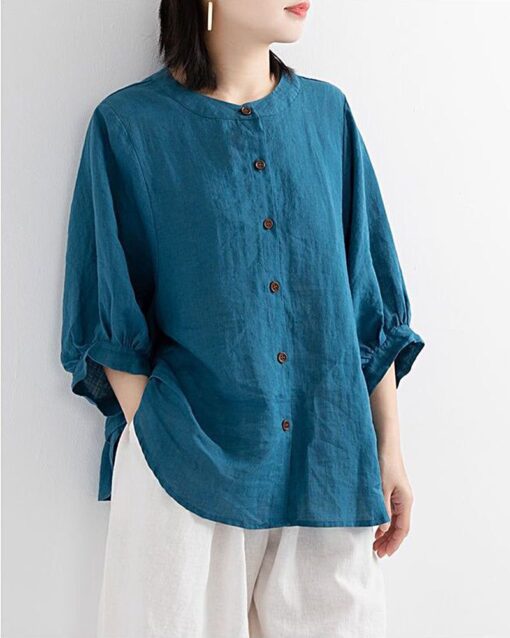 Lantern Sleeve Retro Loose Mid-sleeve Plus Size Shirt - Image 2