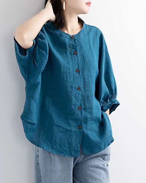 Lantern Sleeve Retro Loose Mid-sleeve Plus Size Shirt - Image 3