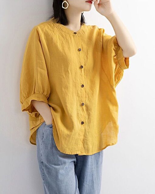 Lantern Sleeve Retro Loose Mid-sleeve Plus Size Shirt - Image 5