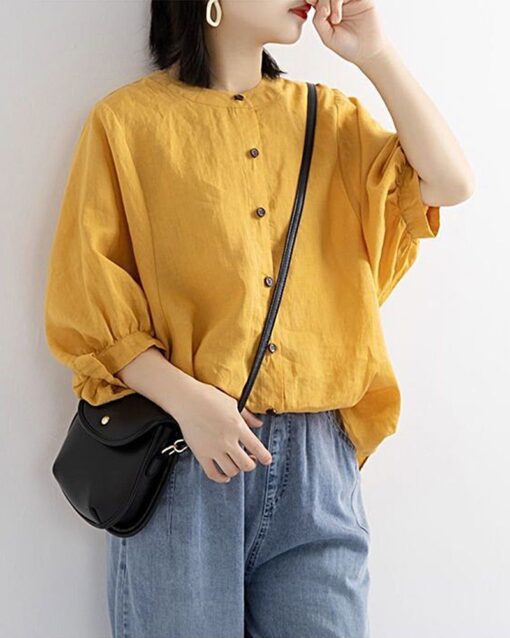 Lantern Sleeve Retro Loose Mid-sleeve Plus Size Shirt - Image 6