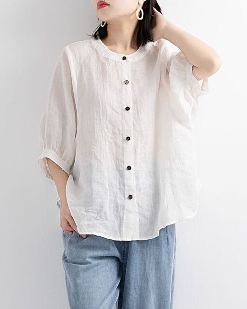 Lantern Sleeve Retro Loose Mid-sleeve Plus Size Shirt - Image 15