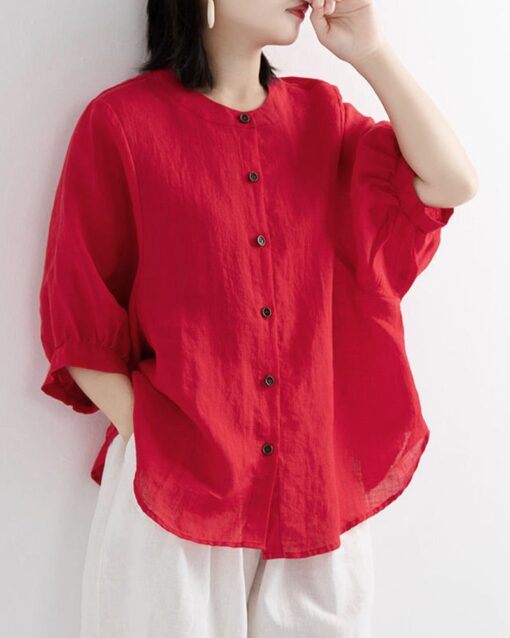 Lantern Sleeve Retro Loose Mid-sleeve Plus Size Shirt - Image 17