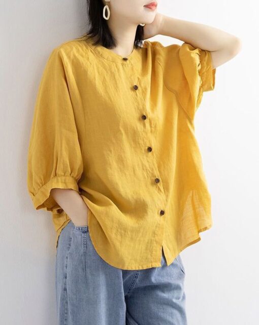 Lantern Sleeve Retro Loose Mid-sleeve Plus Size Shirt - Image 8