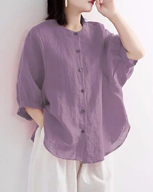 Lantern Sleeve Retro Loose Mid-sleeve Plus Size Shirt - Image 18