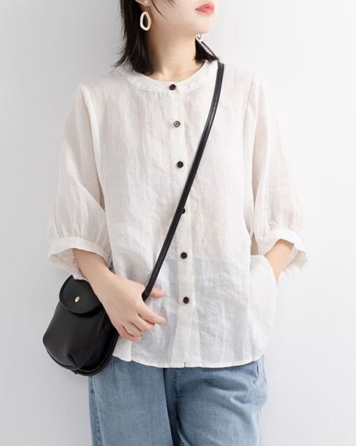 Lantern Sleeve Retro Loose Mid-sleeve Plus Size Shirt - Image 10