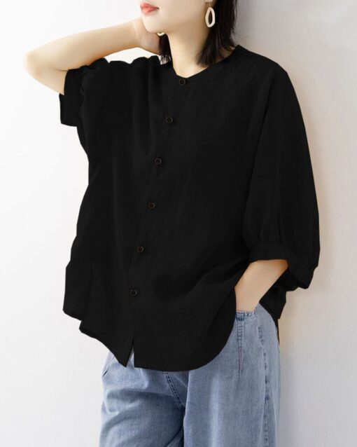 Lantern Sleeve Retro Loose Mid-sleeve Plus Size Shirt - Image 13