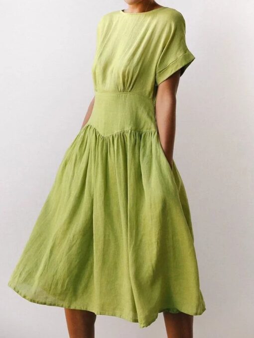 Linen Grass Green Midi Dress - Image 2