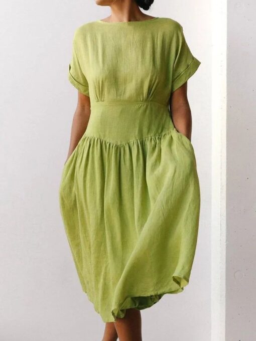 Linen Grass Green Midi Dress