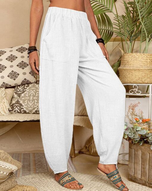 Long Elastic Loose Casual Trousers Harem Pants Pockets Wide Leg Pants - Image 10