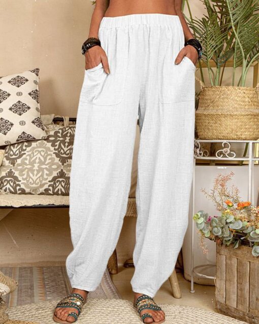 Long Elastic Loose Casual Trousers Harem Pants Pockets Wide Leg Pants - Image 9