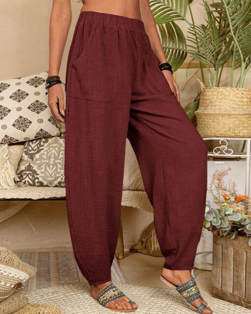 Long Elastic Loose Casual Trousers Harem Pants Pockets Wide Leg Pants - Image 7