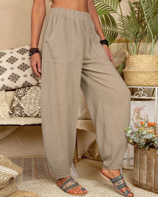 Long Elastic Loose Casual Trousers Harem Pants Pockets Wide Leg Pants - Image 2