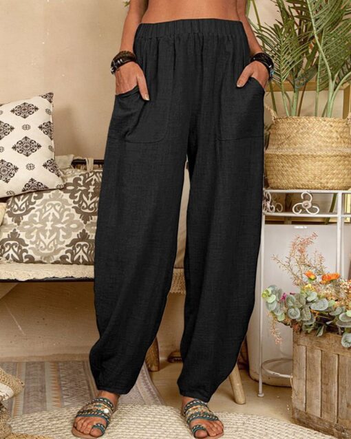 Long Elastic Loose Casual Trousers Harem Pants Pockets Wide Leg Pants - Image 24