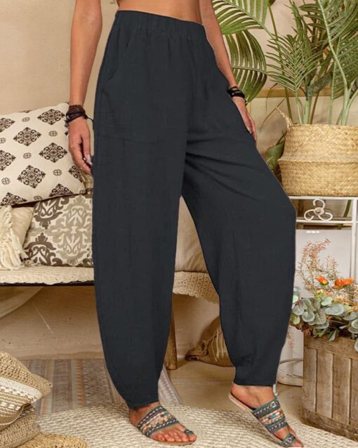 Long Elastic Loose Casual Trousers Harem Pants Pockets Wide Leg Pants - Image 25