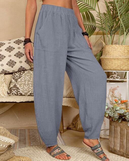 Long Elastic Loose Casual Trousers Harem Pants Pockets Wide Leg Pants - Image 22