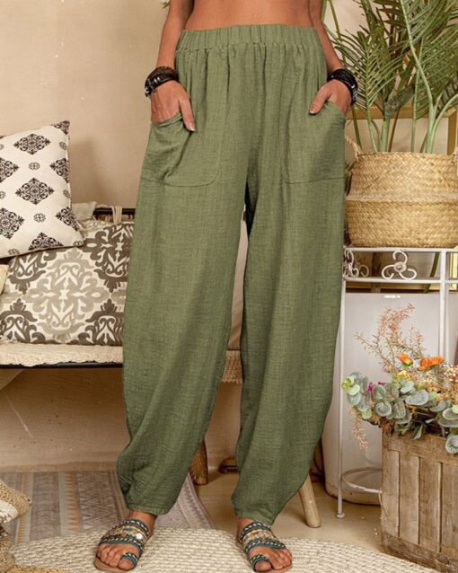 Long Elastic Loose Casual Trousers Harem Pants Pockets Wide Leg Pants - Image 27