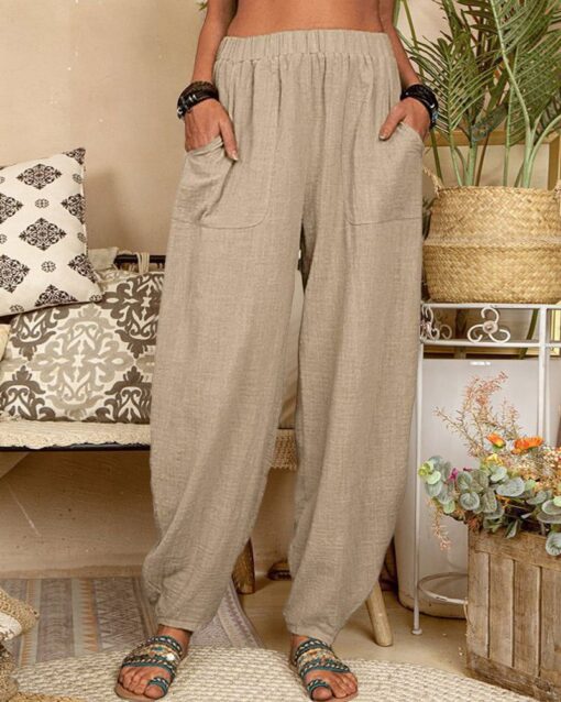 Long Elastic Loose Casual Trousers Harem Pants Pockets Wide Leg Pants - Image 30