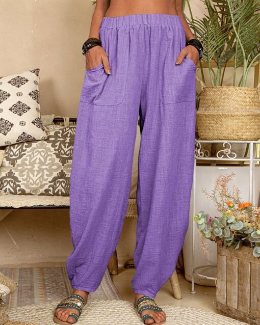 Long Elastic Loose Casual Trousers Harem Pants Pockets Wide Leg Pants - Image 36