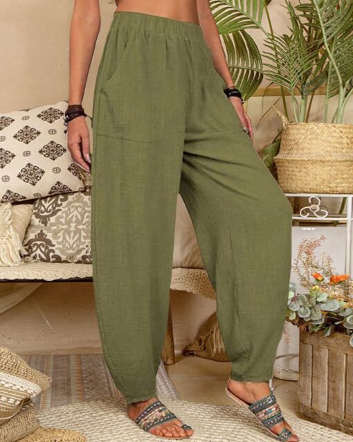 Long Elastic Loose Casual Trousers Harem Pants Pockets Wide Leg Pants - Image 28