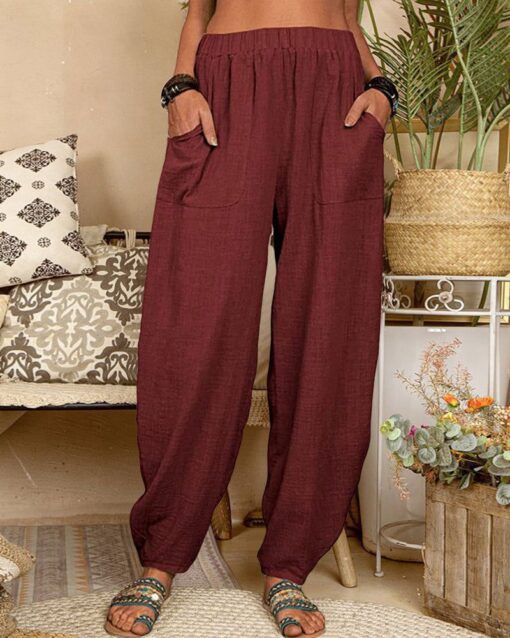 Long Elastic Loose Casual Trousers Harem Pants Pockets Wide Leg Pants - Image 31