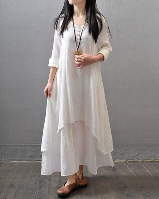 Loose Boho Cotton Maxi Kaftan Dress Layer Casual Long Tunic Dress - Image 3