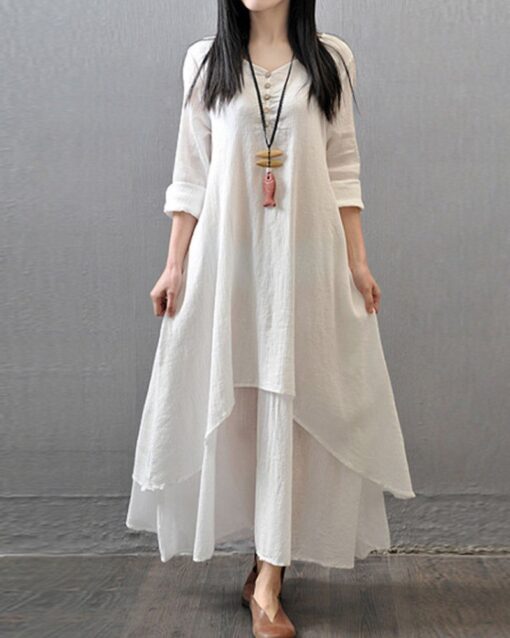 Loose Boho Cotton Maxi Kaftan Dress Layer Casual Long Tunic Dress