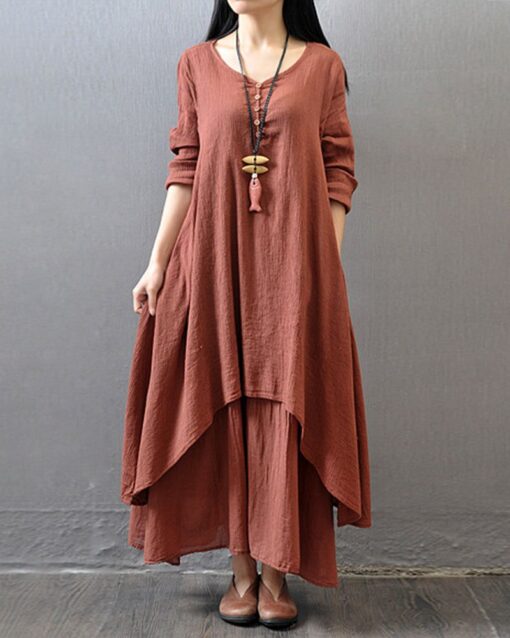 Loose Boho Cotton Maxi Kaftan Dress Layer Casual Long Tunic Dress - Image 8