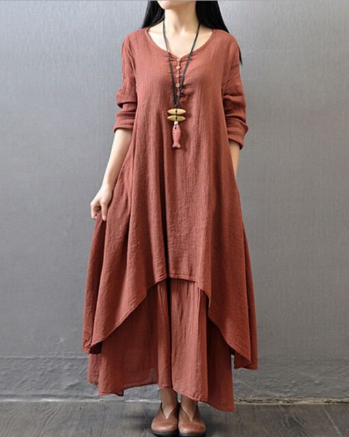 Loose Boho Cotton Maxi Kaftan Dress Layer Casual Long Tunic Dress - Image 7