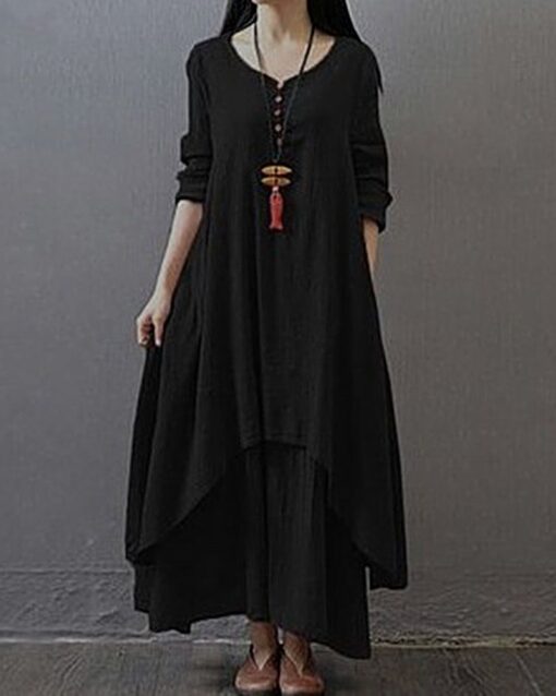 Loose Boho Cotton Maxi Kaftan Dress Layer Casual Long Tunic Dress - Image 14