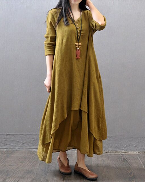 Loose Boho Cotton Maxi Kaftan Dress Layer Casual Long Tunic Dress - Image 6