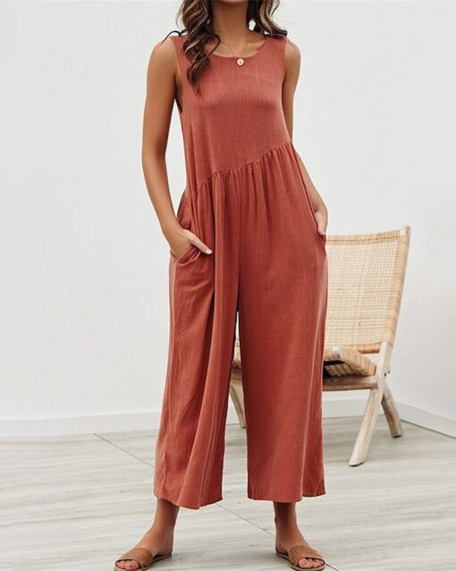 Loose Fit Overalls Backless Rompers Long Romper with Pockets Off Shoulder Jumpsuit