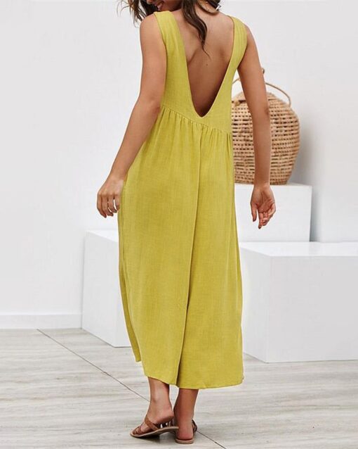 Loose Fit Overalls Backless Rompers Long Romper with Pockets Off Shoulder Jumpsuit - Image 10