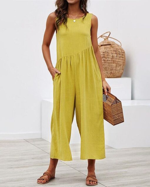 Loose Fit Overalls Backless Rompers Long Romper with Pockets Off Shoulder Jumpsuit - Image 9