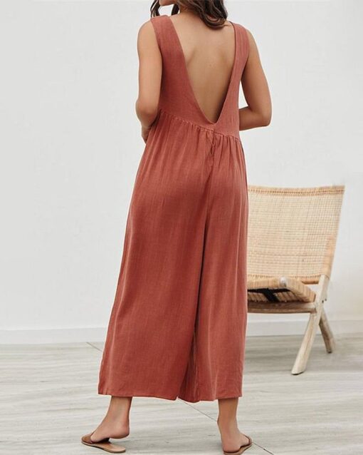 Loose Fit Overalls Backless Rompers Long Romper with Pockets Off Shoulder Jumpsuit - Image 3