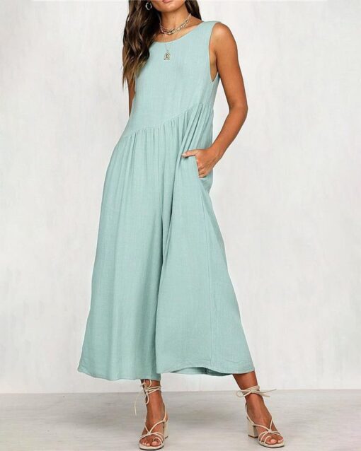 Loose Fit Overalls Backless Rompers Long Romper with Pockets Off Shoulder Jumpsuit - Image 5