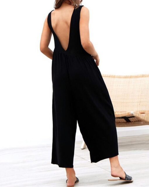 Loose Fit Overalls Backless Rompers Long Romper with Pockets Off Shoulder Jumpsuit - Image 12